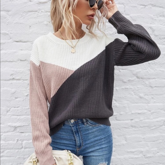 Rust charcoal color block knit sweater - Picture 2 of 7